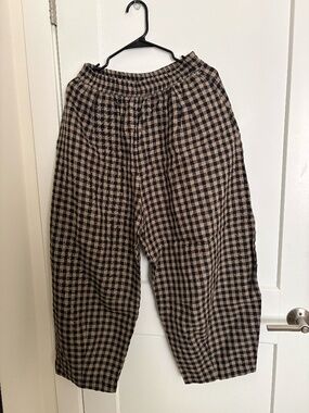 Beyond Nine Daisy Pants in Coffee Gingham - Medium